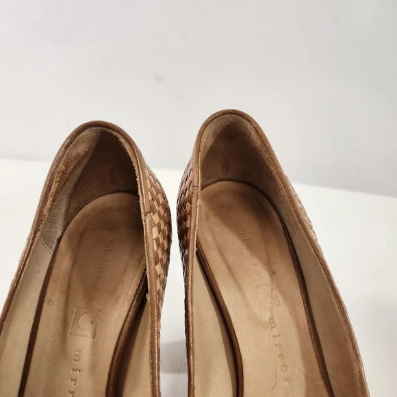 Objects IN Mirror Vero Cuoio Peep Toe Woven 2" Heel Shoes Womens 37.5 Brown - Picture 8 of 13